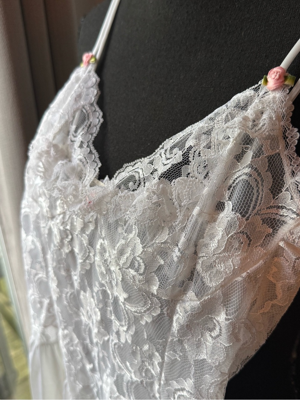 Vintage Tosca White Nylon Tricot Lace V Waist Nightgown Bridal Peignoir small - Picture 4 of 11